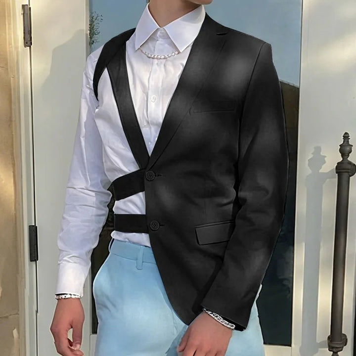Dame nan asymmetrisk blazer med bånddetaljer og reverskrave Skovae