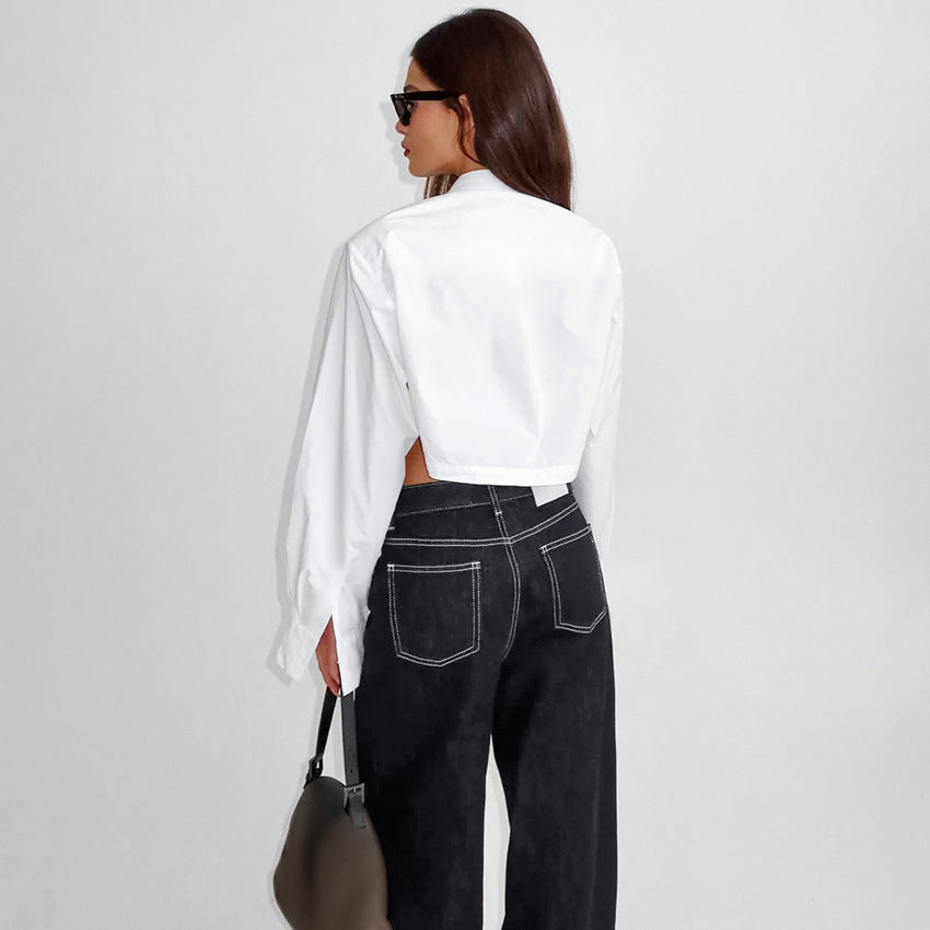 Dame Trendy cropped Bluse med overskudte skuldre Stilla
