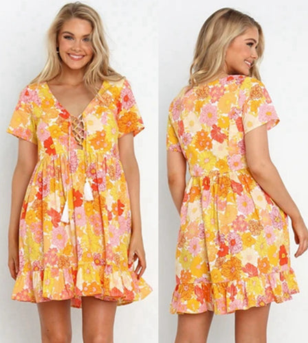 Femme Floral Snøre Shift Kjole Stilla