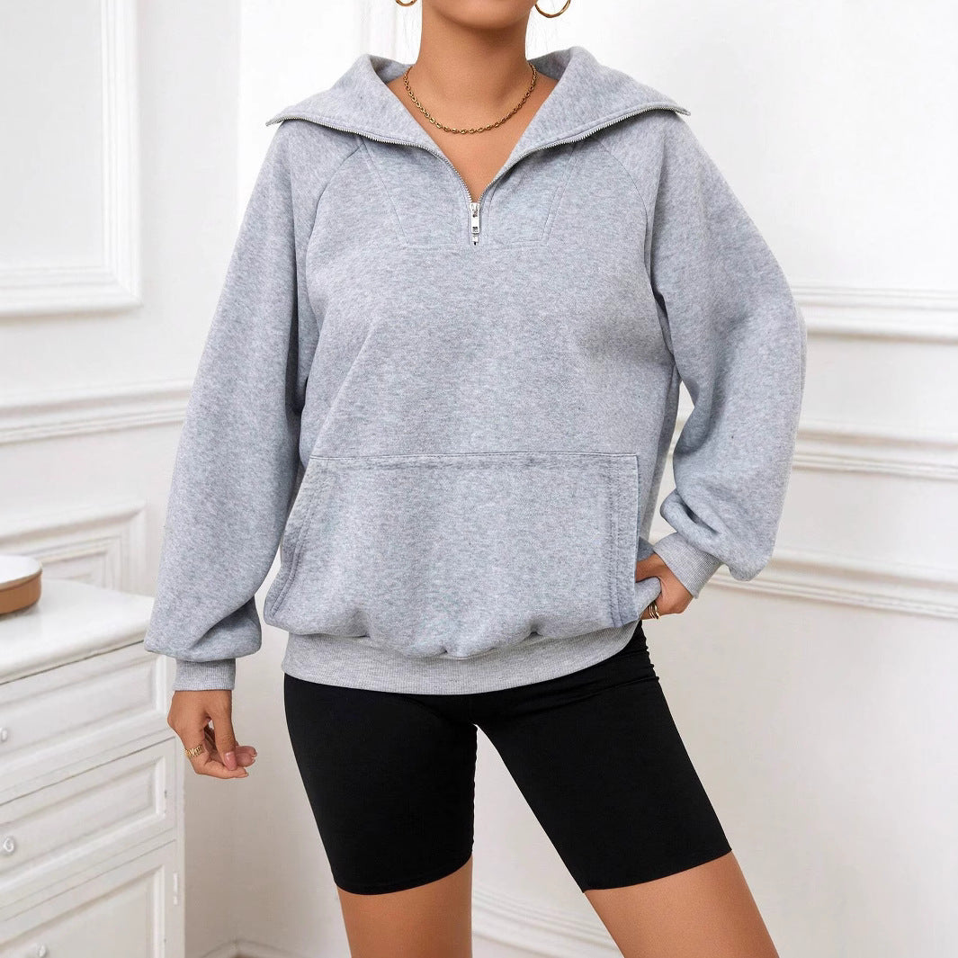 Dame Sportslig Hoodie med lynlås og praktiske lommer Stilla