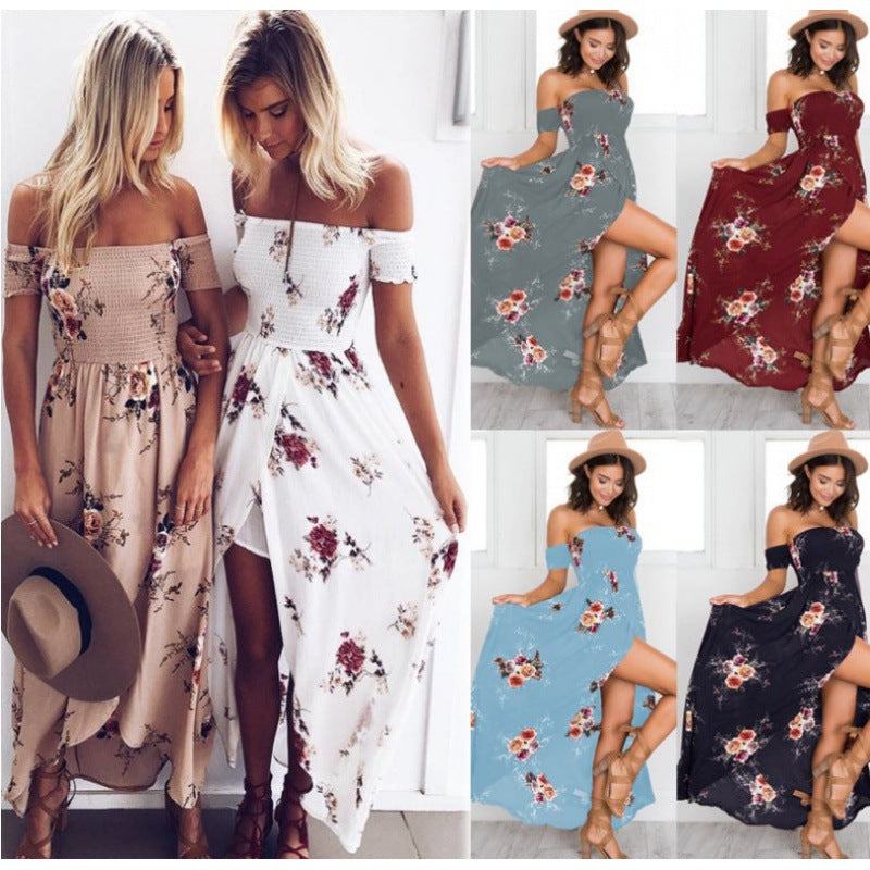 Kvinders maxikjole med off-the-shoulder design og blomster mønstre Stilla