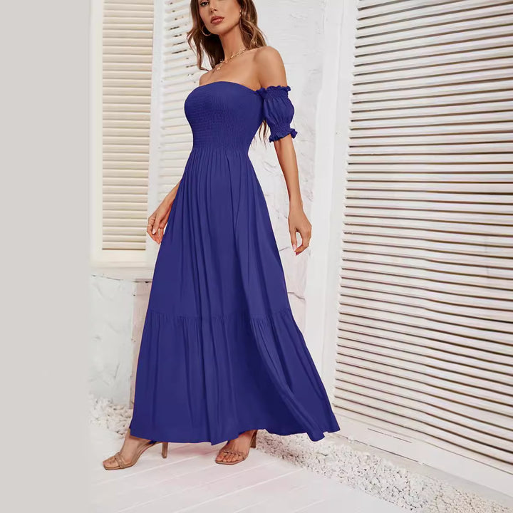 Dame Maxikjole med off-shoulder snit og romantiske puffærmer Stilla