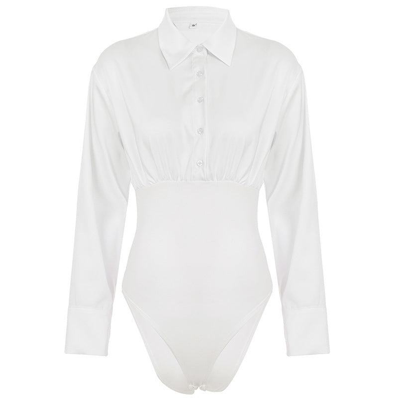Dame elegant bodysuit med fin krave og knapdetaljer Skovae