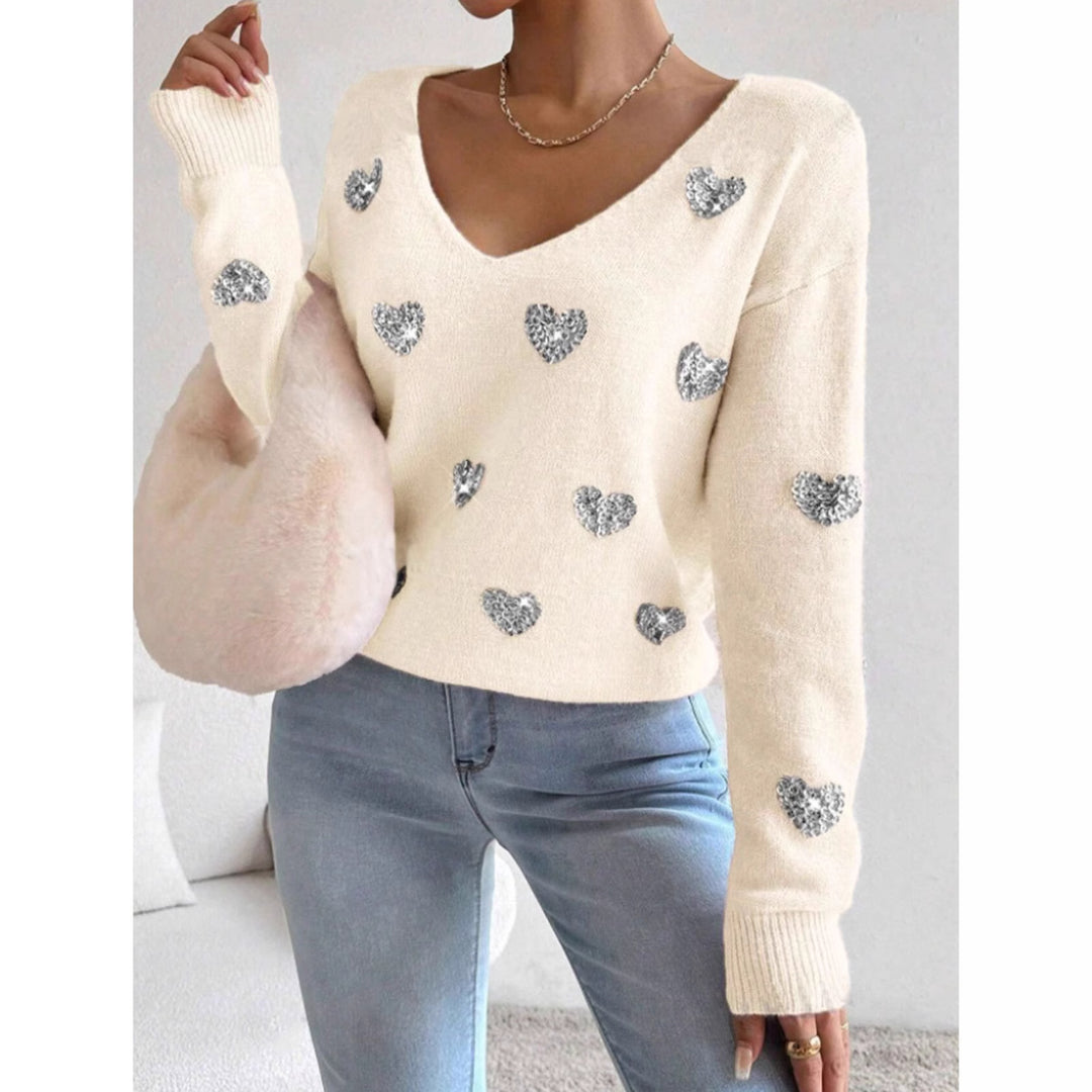 Kvindernes oversized sweatervest med dyb V-hals og hjerte motiv Stilla