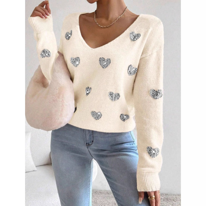 Kvindernes oversized sweatervest med dyb V-hals og hjerte motiv Stilla