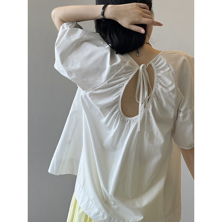 Dame Oversized Bluse med raffineret gummibånd og korte ærmer Stilla