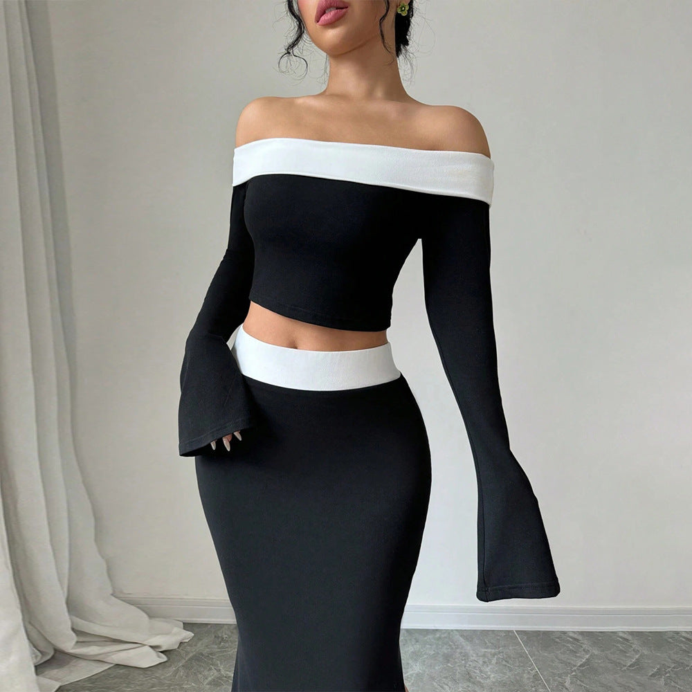Kvinders Crop Top og Maxi Nederdel Sæt med Off-Shoulder Design Stilla