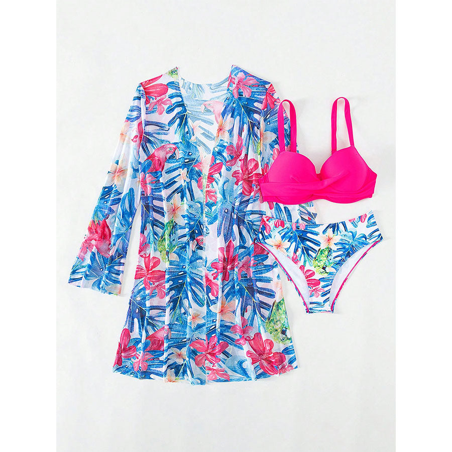 Kvinder Floral Print Badekåbe og Bikini Sæt Stilla