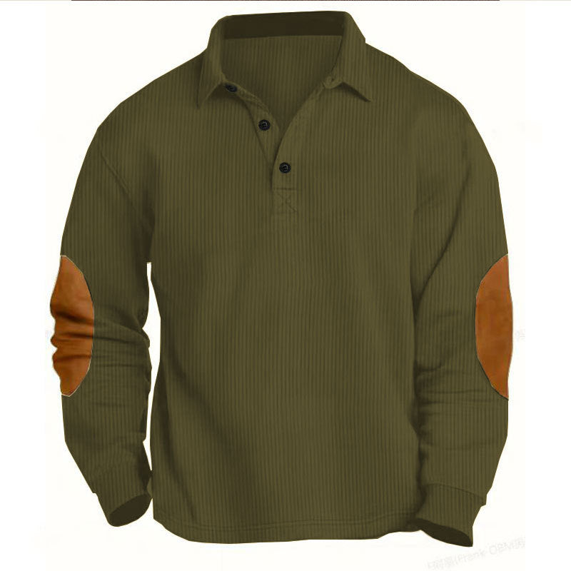 Herrer nan legeres Langærmet poloshirt med skjortekrave, kort knapløsning, fin struktur og velour albuepuder Skovae