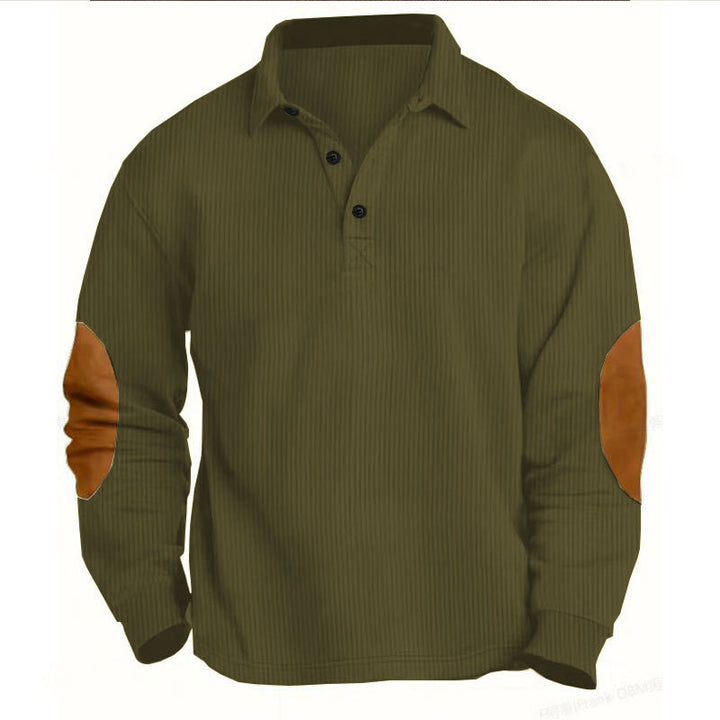 Herrer nan legeres Langærmet poloshirt med skjortekrave, kort knapløsning, fin struktur og velour albuepuder Skovae