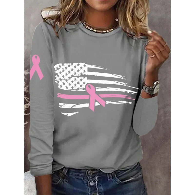 Kvinders casual T-shirt med kreativt flag- og sløjfedesign Skovae
