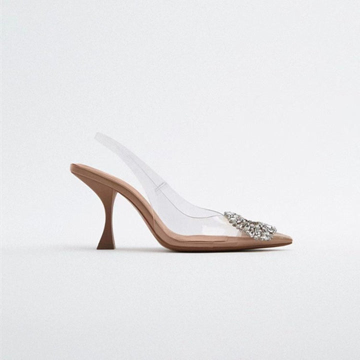 Dame elegante transparente højhælede sko med glitrende smykke-detail Stilla