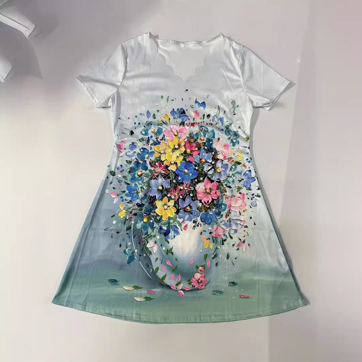 Dame Spidsudskæring Blomsterprint Kjole Stilla
