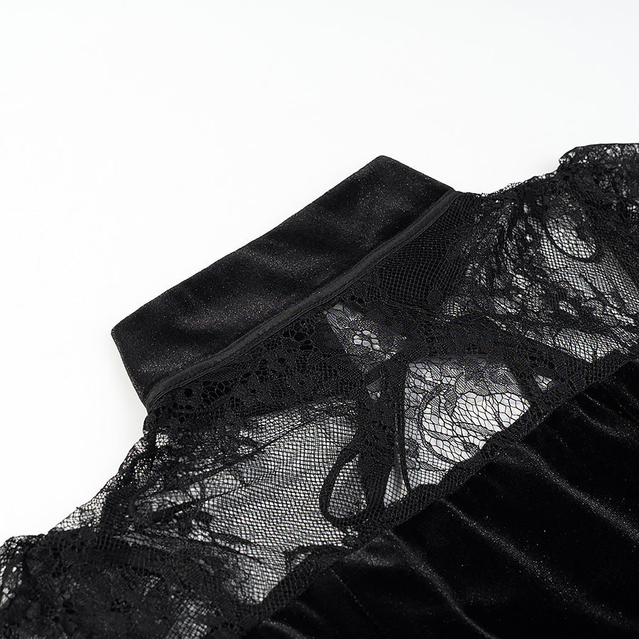 Dame aftenkjole med transparente spidshætter og flæsekanter Skovae