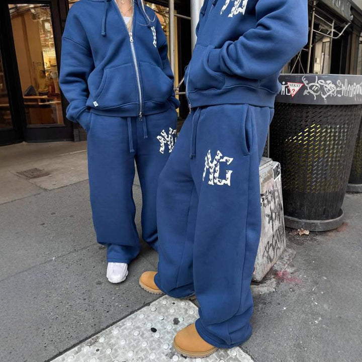 Unisex nan langt skåret hoodie sweatjakke med dobbeltsidet lynlås og logo-applikation Skovae