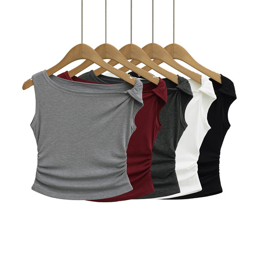 Dame ærmeløs tanktop med elegant indpakningsdesign og fin ribstruktur Stilla