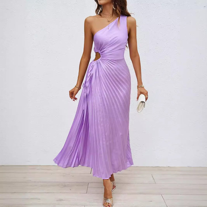 Dame Plisseret Maxikjole med asymmetrisk snit og elegant drapering Stilla