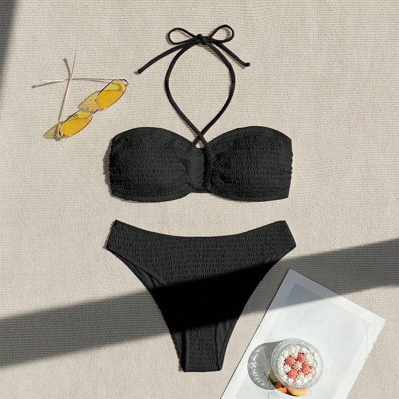 Dame bustier bikini sæt med elastisk flæse design Skovae
