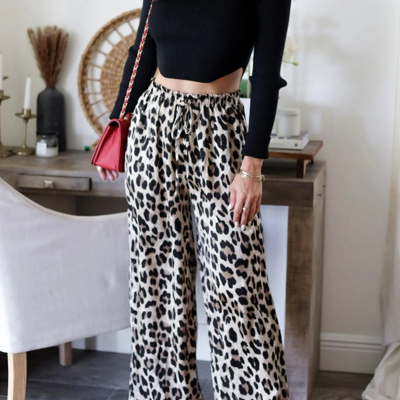 Kvinder Bredben Leopardprint-Bukser Stilla