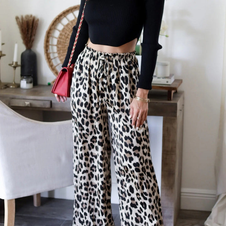 Kvinder Bredben Leopardprint-Bukser Stilla