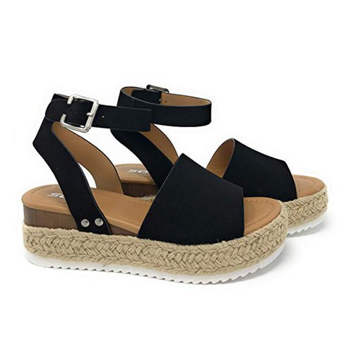 Dame platform-sandaler med justerbar ankelrem og jute-detaljer Stilla