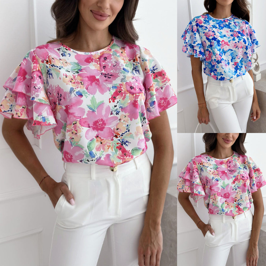 Dame Kortærmet Blomster Rüschenshirt Stilla