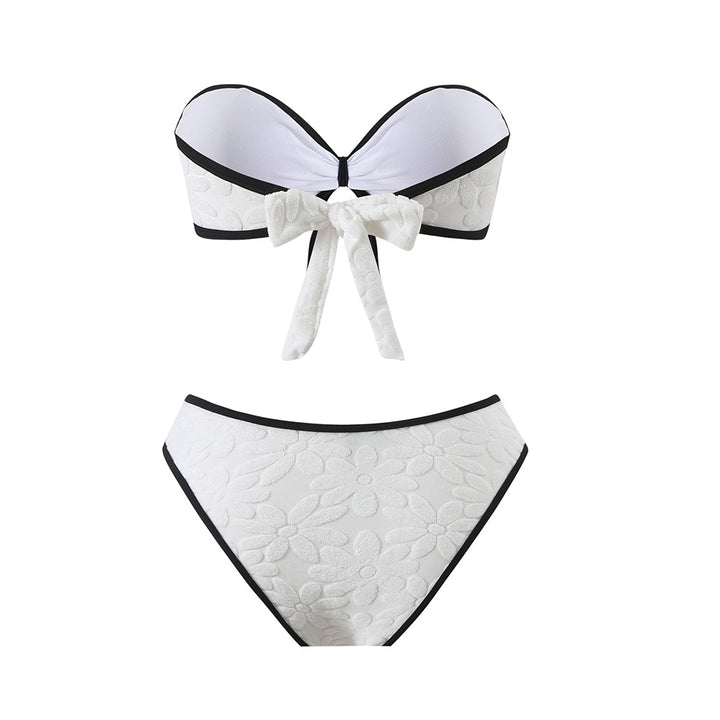 Dame Bandeau-bikini med blomsterprint og dekorativ knude Stilla