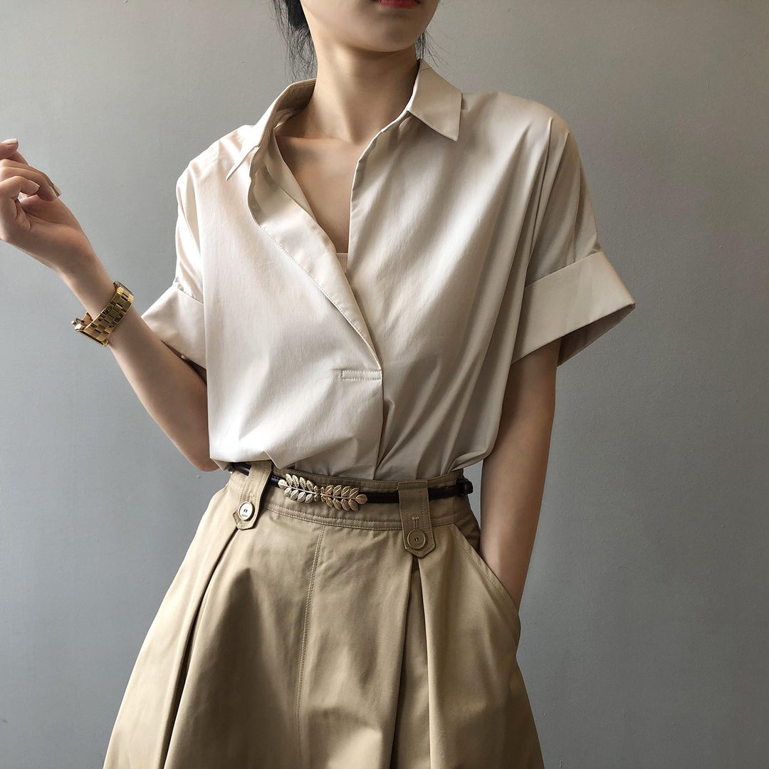 Dame elegant Oversize-bluse med V-udskæring og afslappet snit Stilla