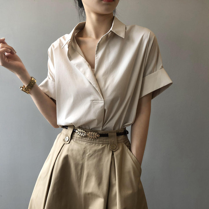 Dame elegant Oversize-bluse med V-udskæring og afslappet snit Stilla