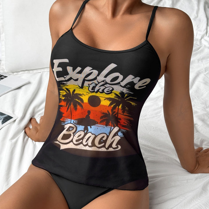 Dame Sporty Tankini-sæt med trendy print Skovae