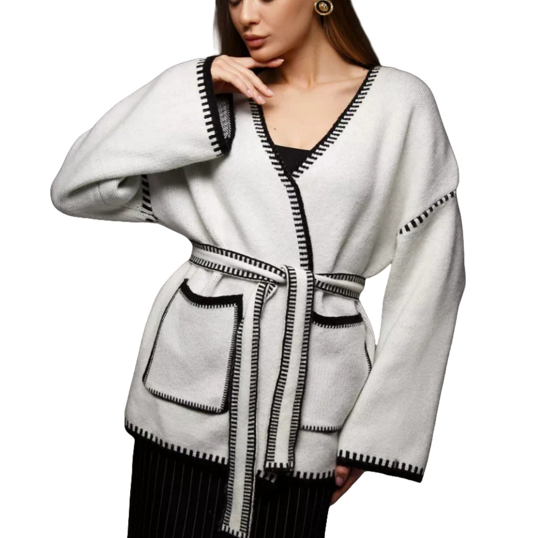 Kvinder Elegant Indpakning Sweater med Lommer og Bælte Stilla