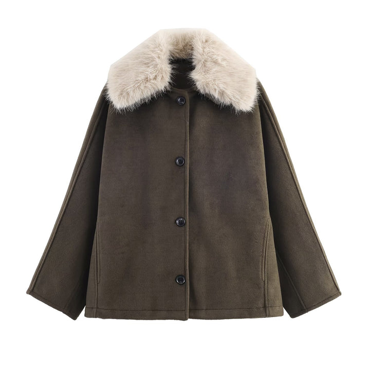 Dame elegant Oversized-frakke med aftagelig kunstpelskrave Stilla