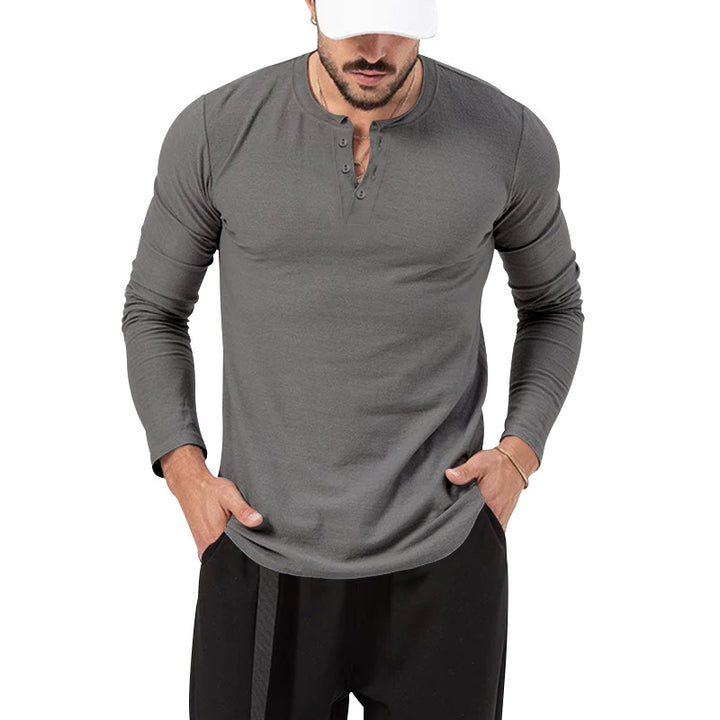 Herrer Langærmet skjorte med mode Henley-udskæring og praktiske knapper Stilla