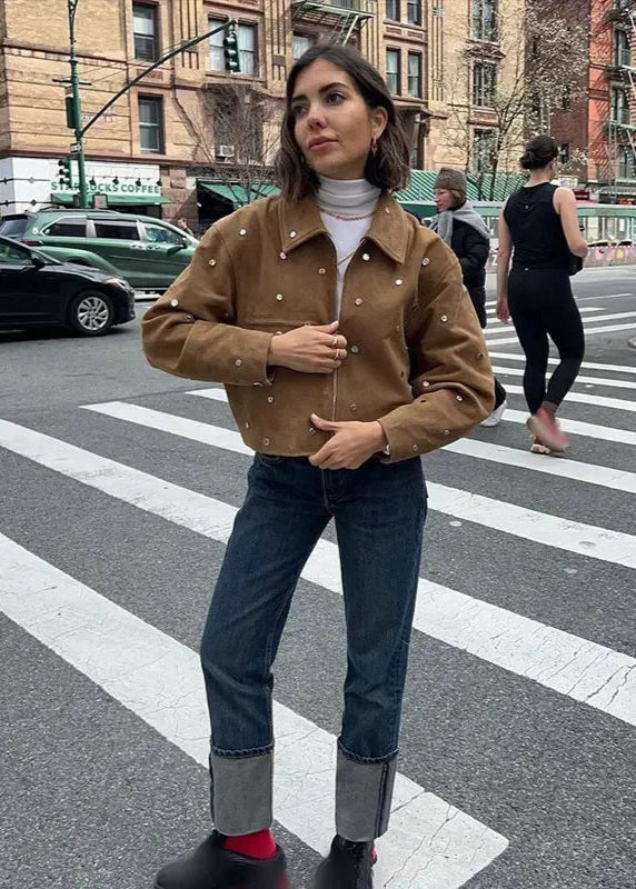 Stilla | Wild suede Ge cropped jakke