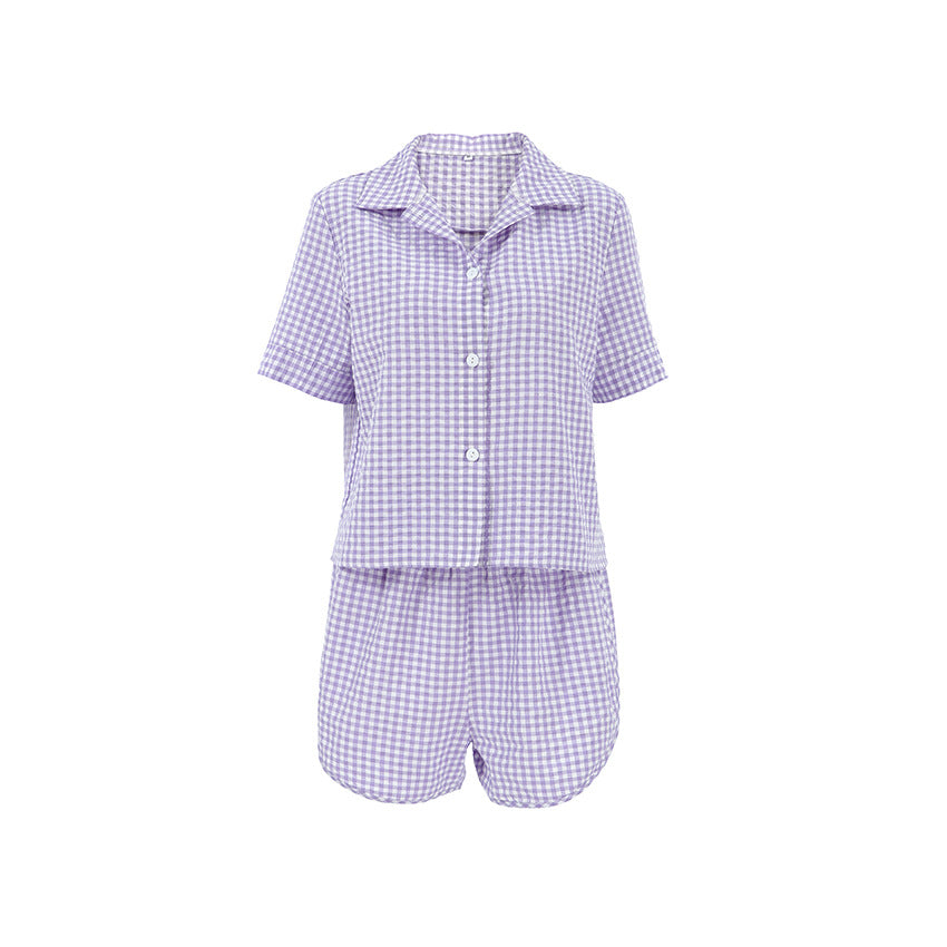 Dame Pyjama-sæt med ternet design og korte ærmer Stilla
