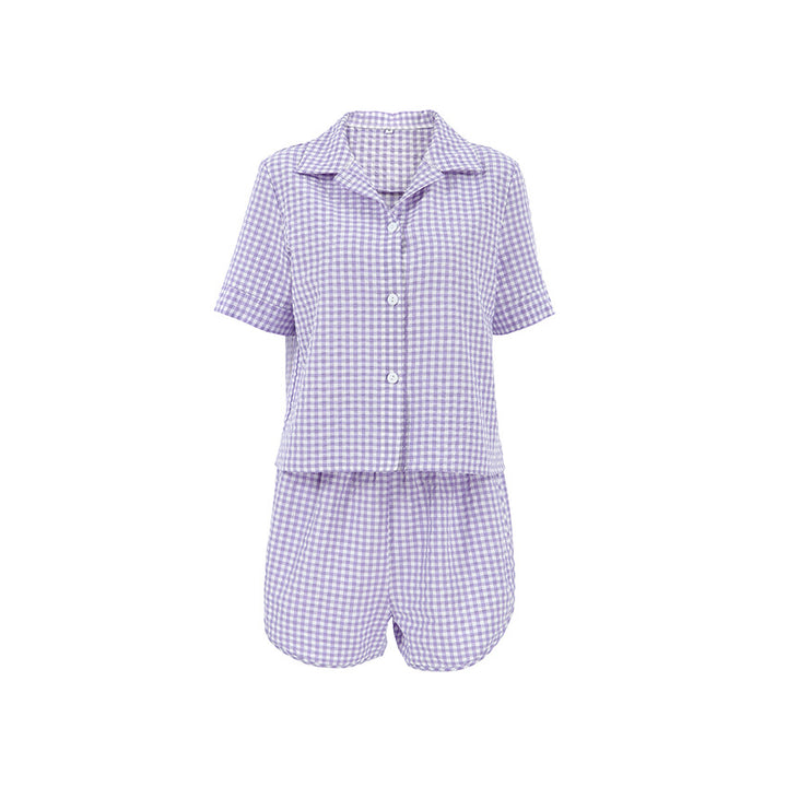 Dame Pyjama-sæt med ternet design og korte ærmer Stilla