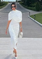 Femme Draperet Midi-Kjole med asymmetrisk Design Stilla