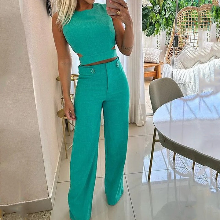 Dame elegant Crop-Top og vide bukser sæt Stilla