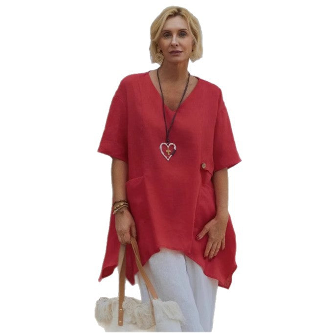 Dame stilfuldt oversized linned tunika top Stilla