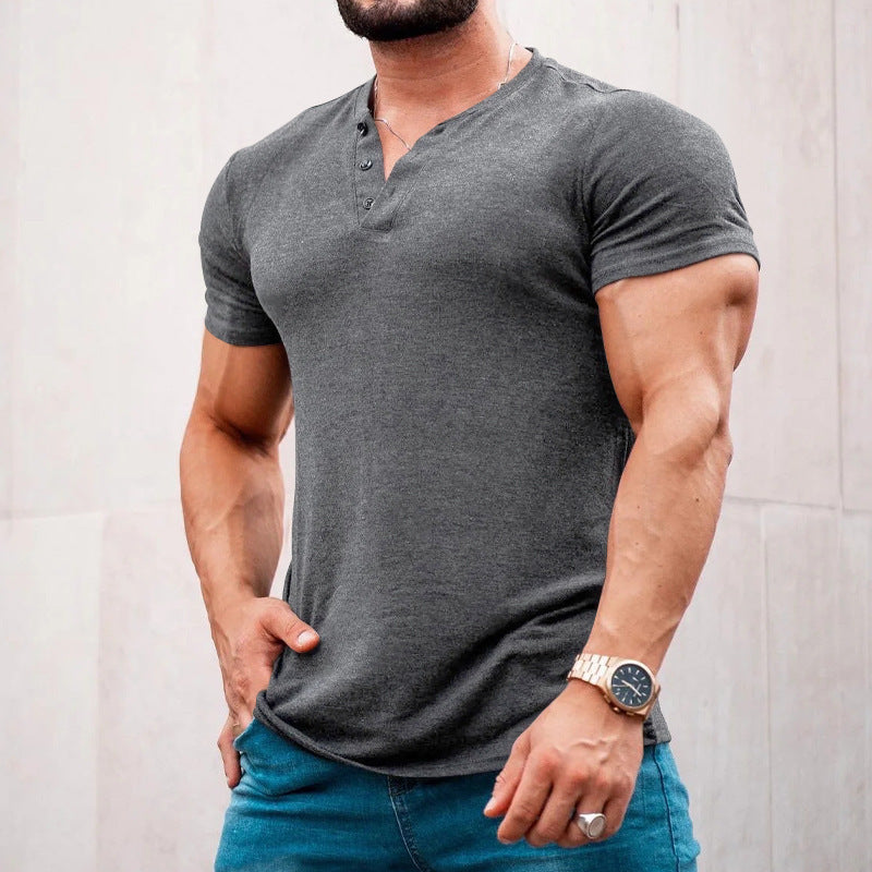 Herrer kortærmet Henley-shirt med dekorative knapper og kropsnær pasform Stilla