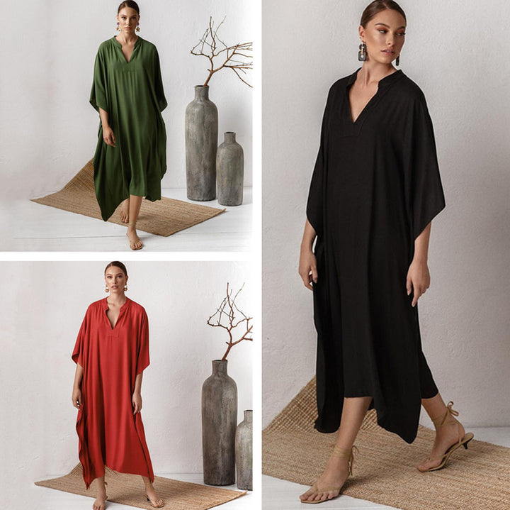 Dame elegant kaftan kjole med dyb V-udskæring og bred skæring Stilla