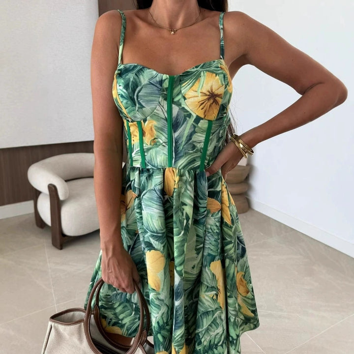 Dame Floral Print A-Linie Mini Kjole Stilla