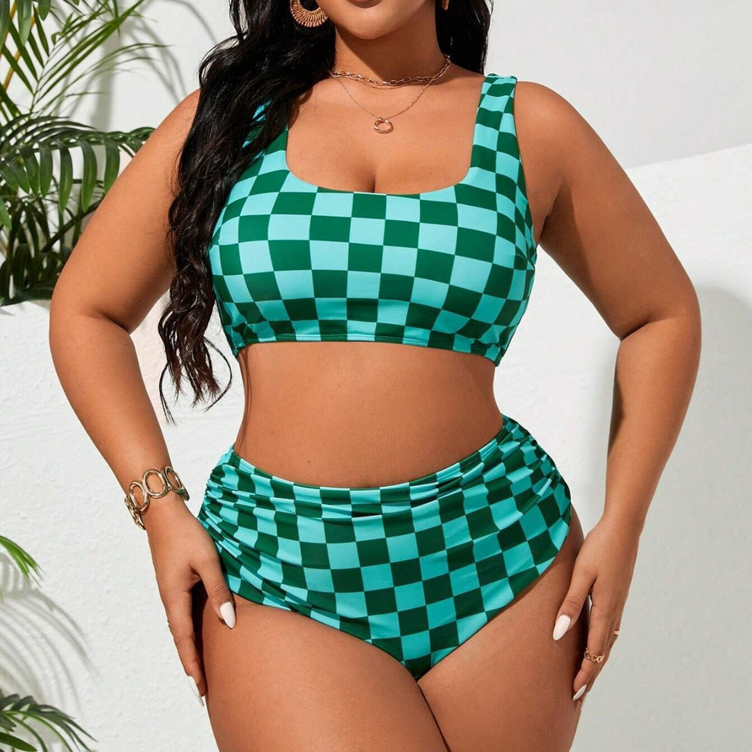 Dame bikini sæt med moderigtige ternet mønster Skovae