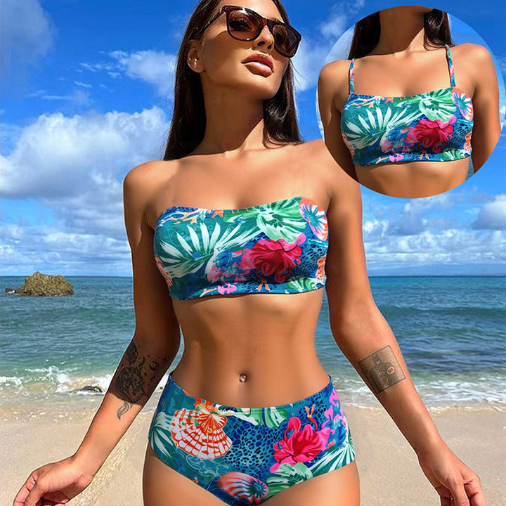 Dame Højtaljet Bikini-sæt med blomsterprint Skovae