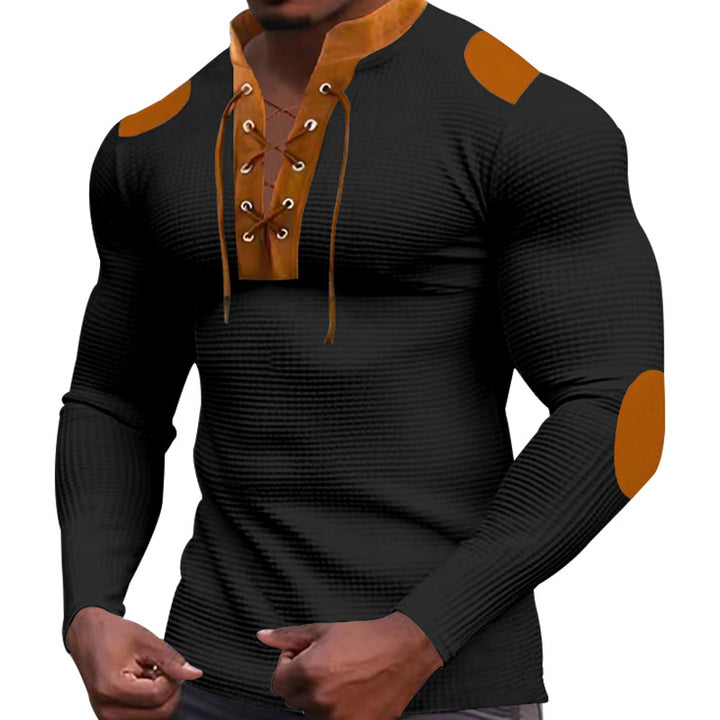 Herrer langærmet Henley-shirt med moderne knapper og struktureret overflade Stilla