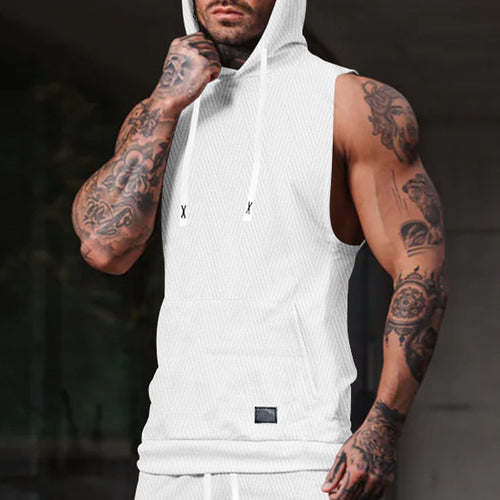 Herre ærmeløs hoodie sweatshirt med moderne rombmønster Stilla