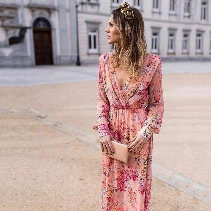 Dame Maxikjole med blomsterdesign og svajende nederdel Stilla
