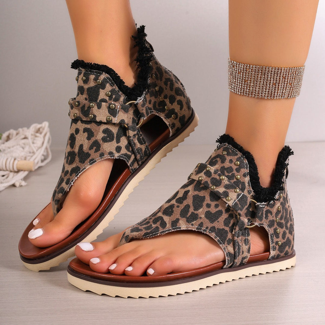 Dame nan Jeans-Bootie-Tåsandal med blødt skaftfoder, nitter og profileret gummisål Skovae