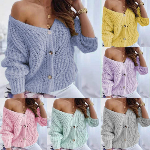 Dame chunky strik cardigan med fordelagtigt åbent design og dekorative knapdetaljer Stilla