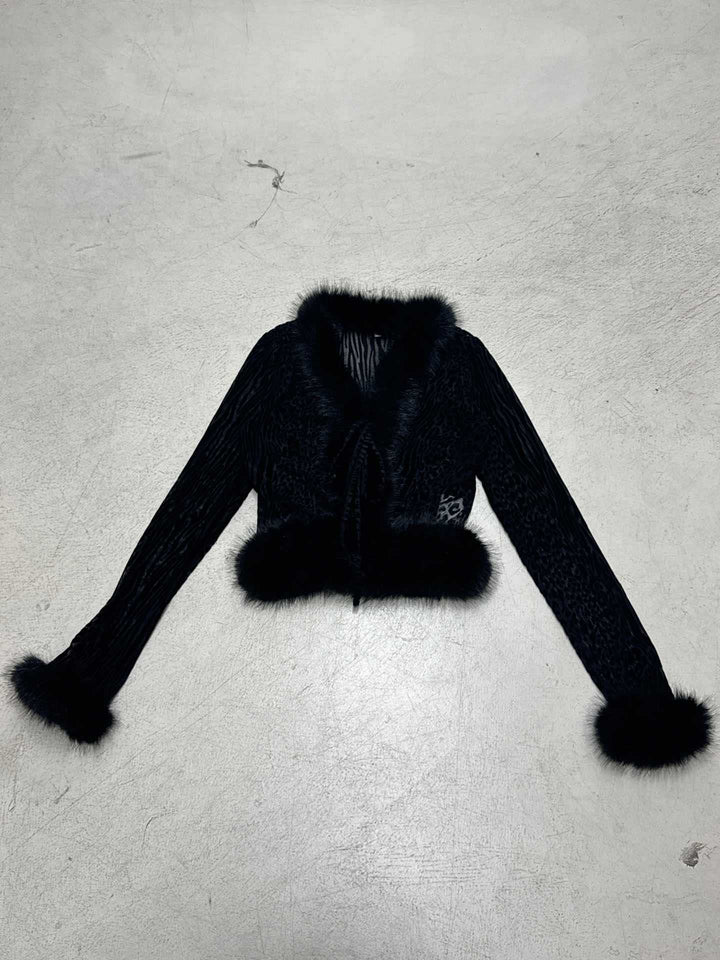 Damen eleganter Rock mit Tiermuster und luxuriösem Fellsaum Skovae
